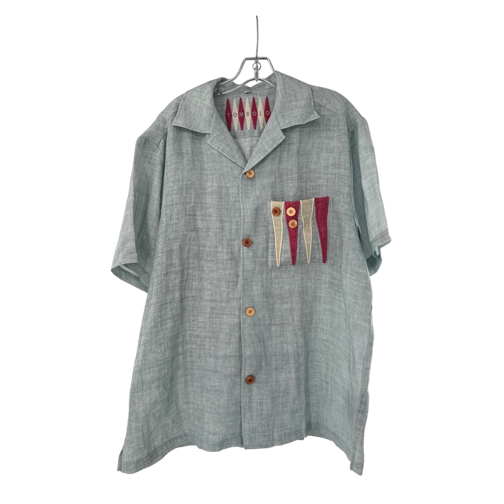 Tombolo Shirt Mens L Sage Green Backgammon Linen Short Sleeve Camp Collar Button